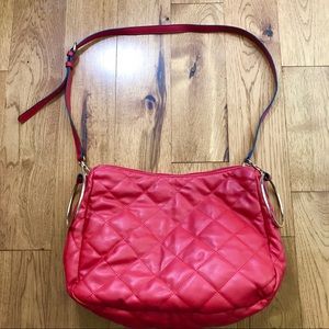 RED QUILTED SOFT LEATHER SHOULDER BAG